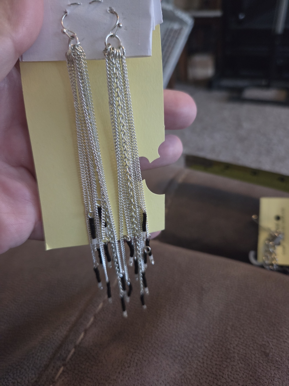 Silver and Black Tassel Chain Drop Earrings